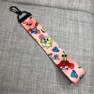 Handmade Cartoon SpongeBob Wristlet Lanyard Keychain